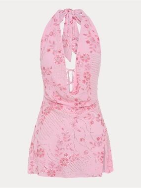 Peppermayo pink beaded halter mini dress